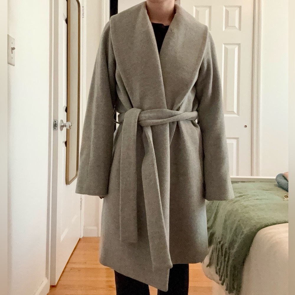 Aritzia Babaton 100% Virgin Wool Belted Wrap Coat with Shawl Collar